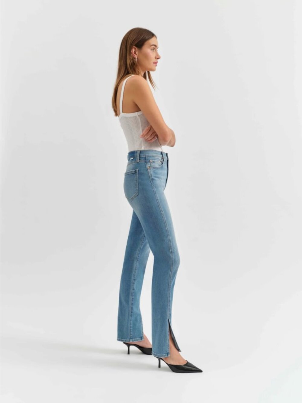 DAZE Downtown High Waist Split Hem Straight Leg Jeans